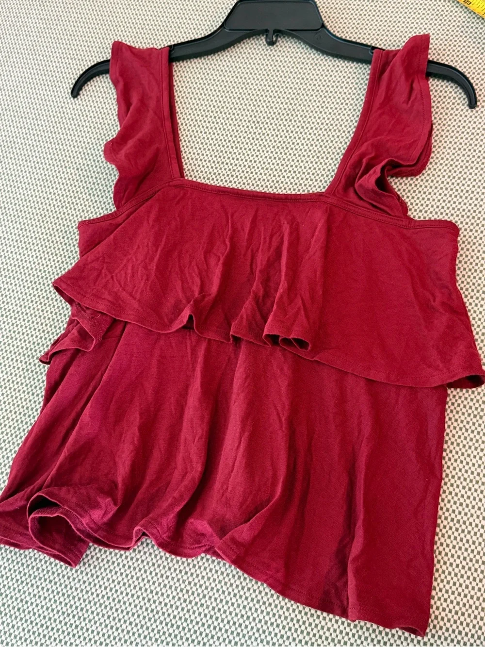 J. Crew Ruffled Sleeveless Camisole Deep Berry/ Burgundy #113